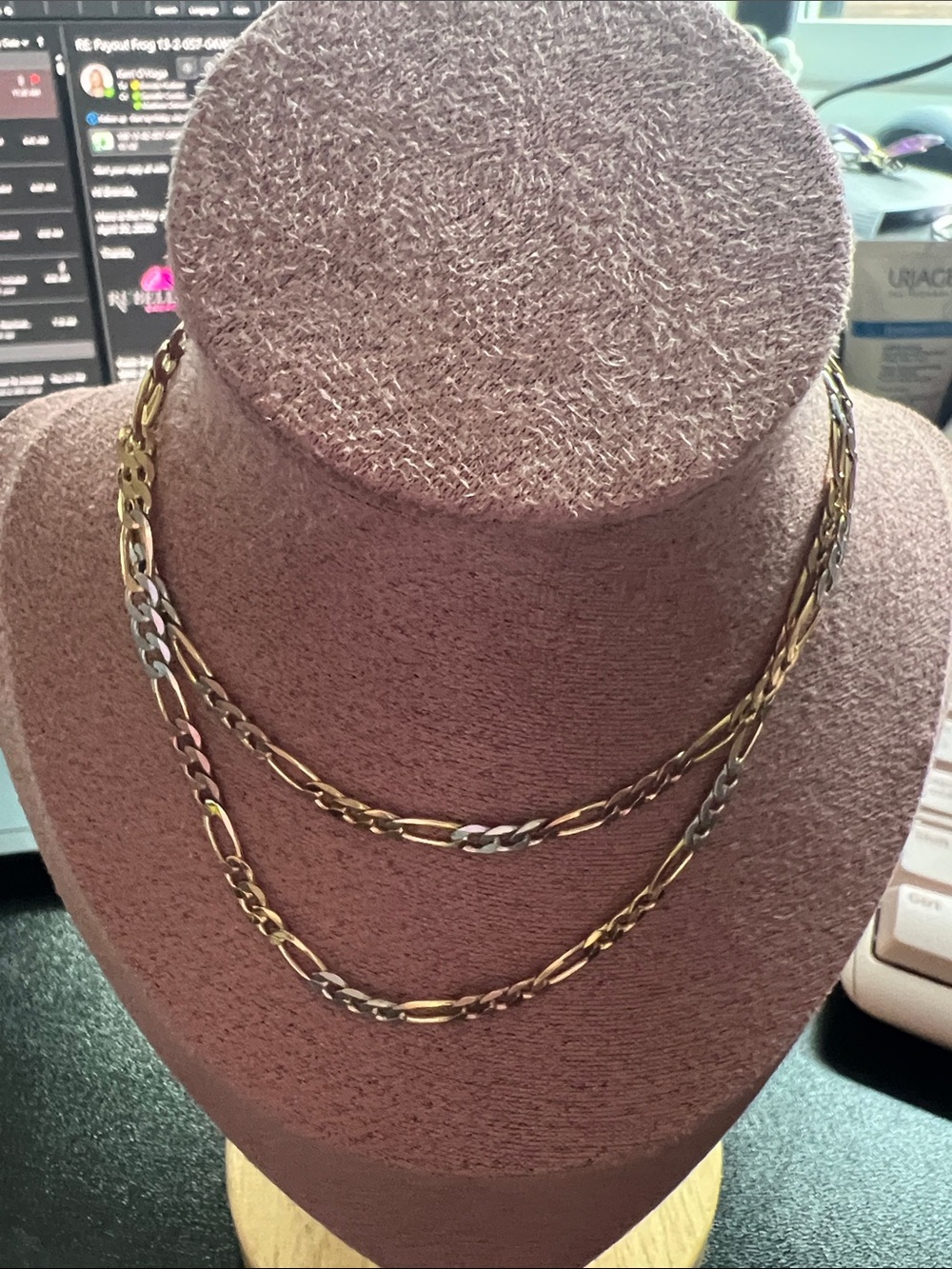 Tri-Tone Gold and Silver and Rose Gold Figaro Chain Necklace Set - Women Jewelry